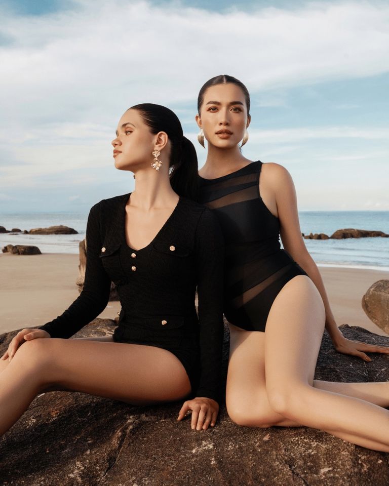 Long-sleeve one-piece with mesh panels